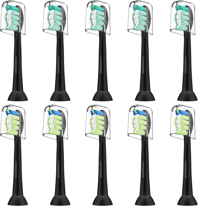 POSWEENR Replacement Toothbrush Heads for Philips Sonicare Replacement Heads Compatible Electric Toothbrush Heads, 10 Pack, Black - Image 1